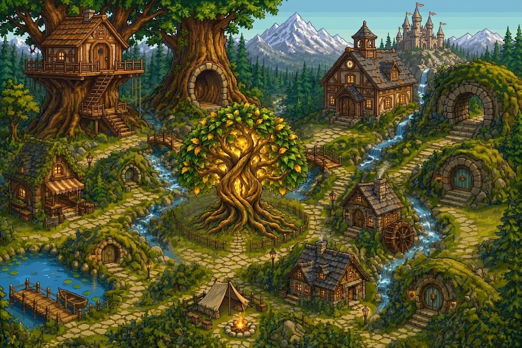 Karte von Kuros Wald mit den verschiedenen Orten